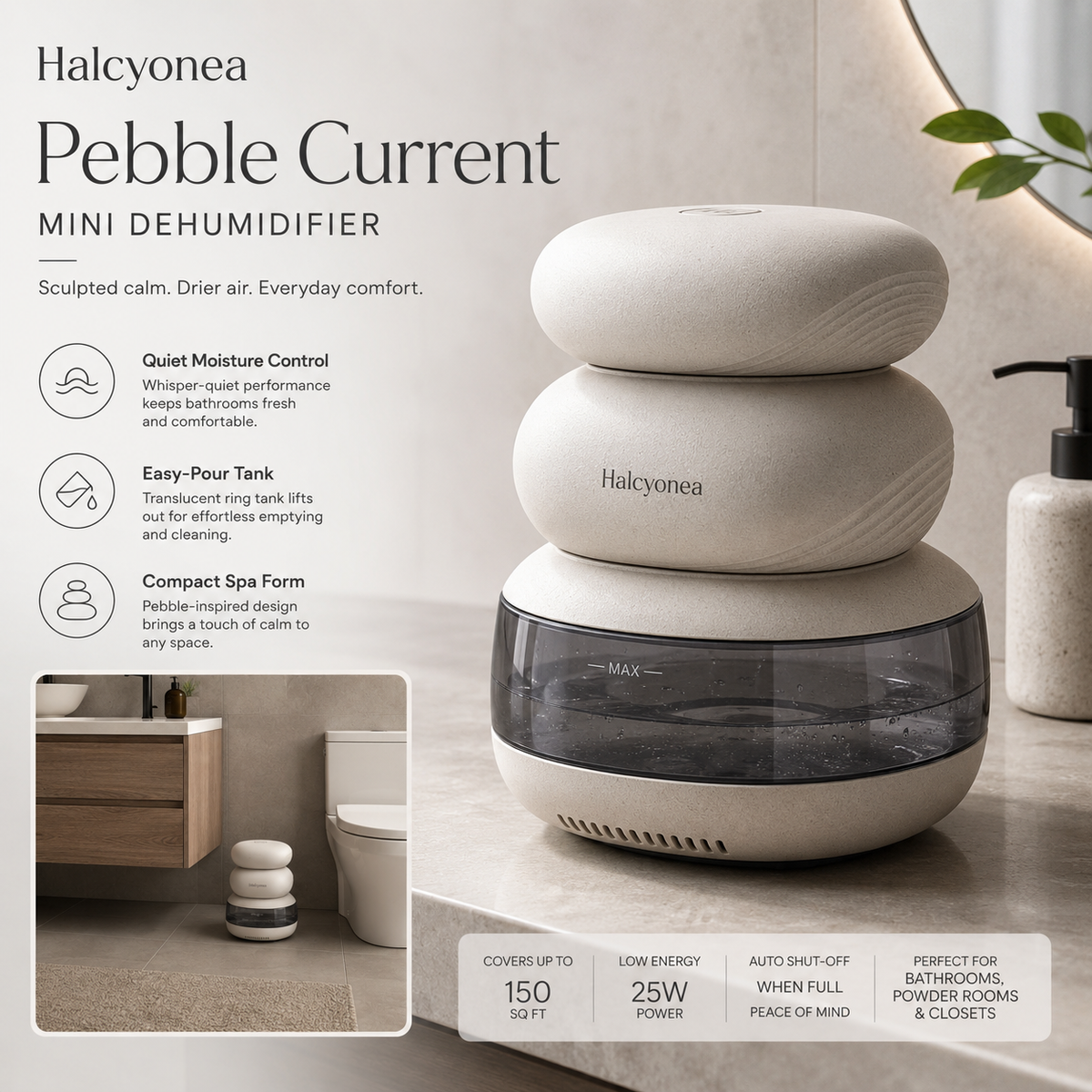 Halcyonea™ Pebble Current Mini Dehumidifier